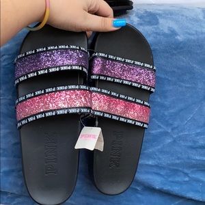 Double strap glitter PINK slides